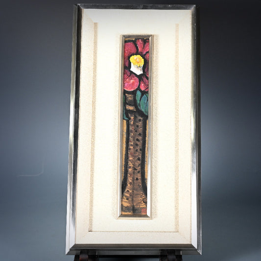 Framed Tanzaku Poem Czrd, Tsubaki (Camelia) ーのむら 清六 "椿"