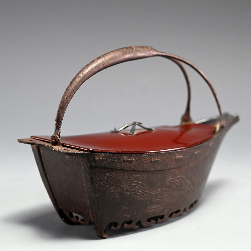 Antique Japanese Iron Boat Shaped Sake Server