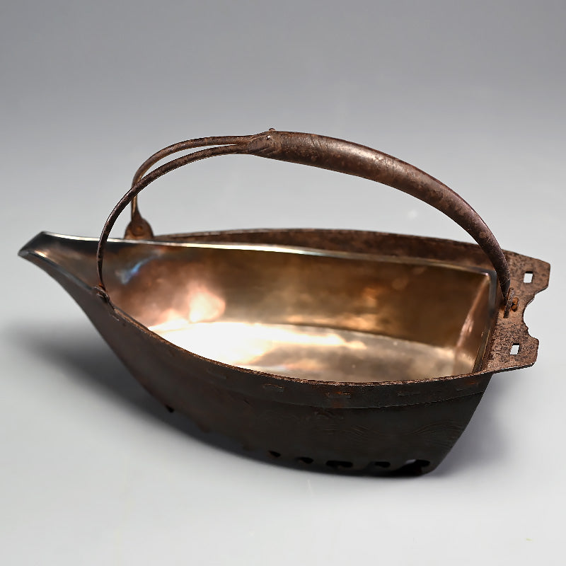 Antique Japanese Iron Boat Shaped Sake Server