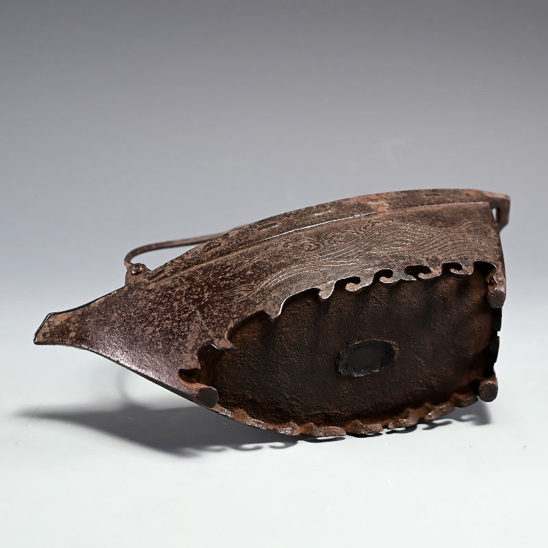 Antique Japanese Iron Boat Shaped Sake Server