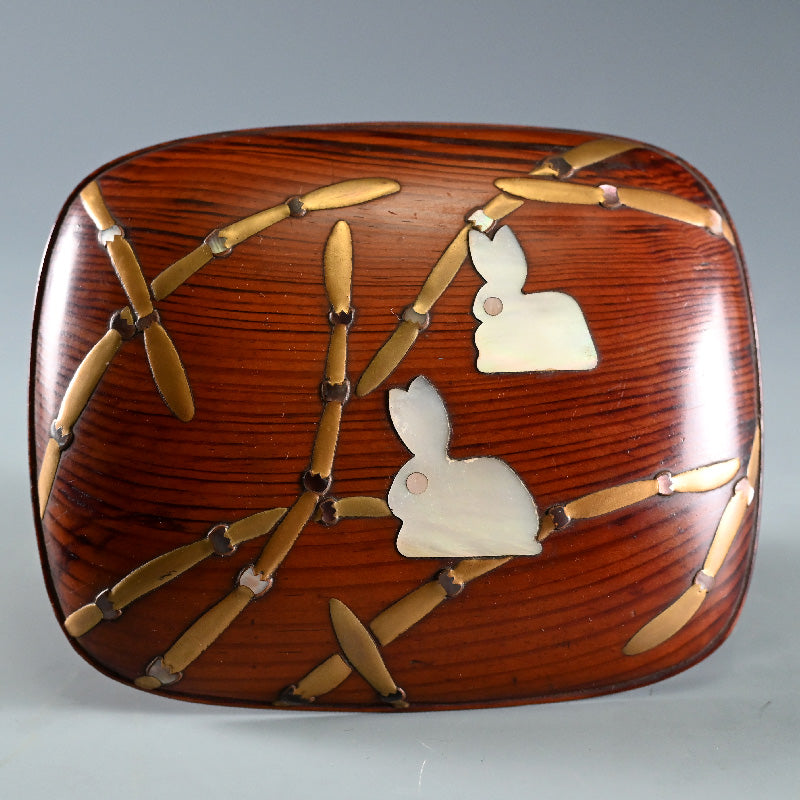 Antique Japanese Lacquer Box with Rabbits
