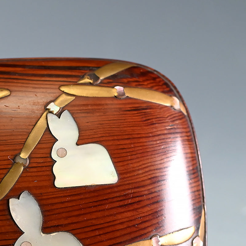 Antique Japanese Lacquer Box with Rabbits