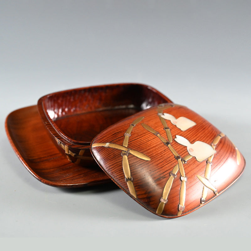 Antique Japanese Lacquer Box with Rabbits