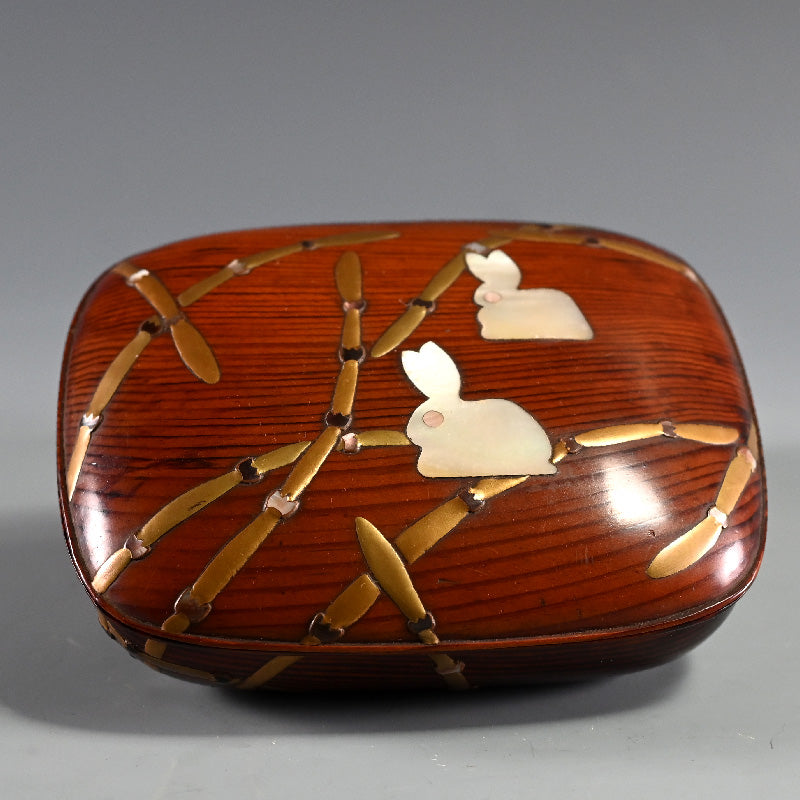 Antique Japanese Lacquer Box with Rabbits