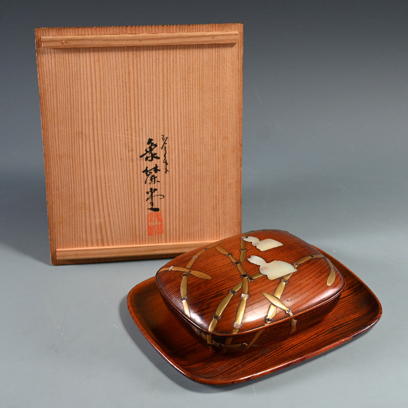 Antique Japanese Lacquer Box with Rabbits
