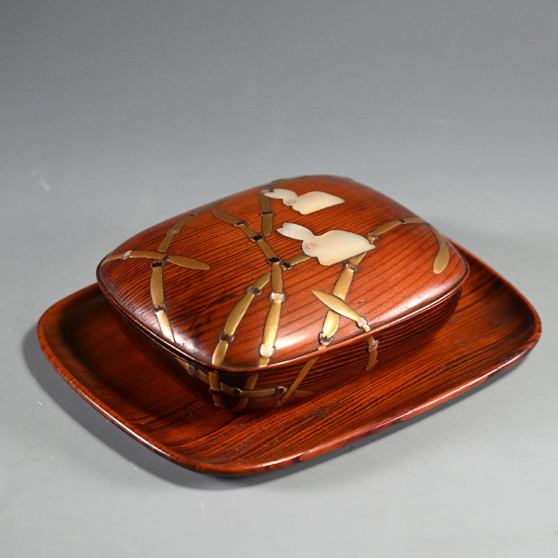 Antique Japanese Lacquer Box with Rabbits