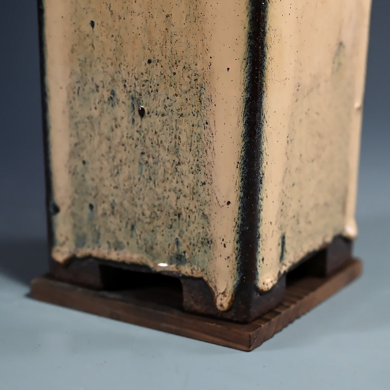 Exquisite Antique Ranbachi Orchid Planter ー黄頽釉四方花瓶