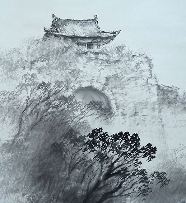 Antique Japanese Painted Scroll, “Kojo” ー平井 楳仙 "古城暮"