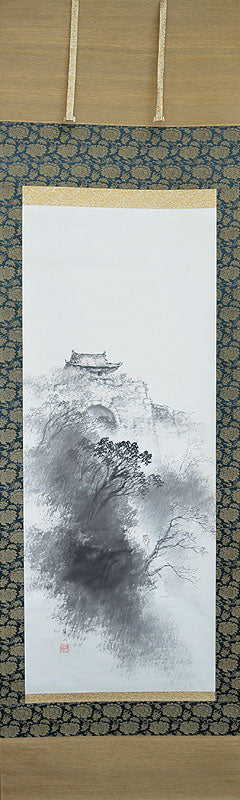 Antique Japanese Painted Scroll, “Kojo” ー平井 楳仙 "古城暮"