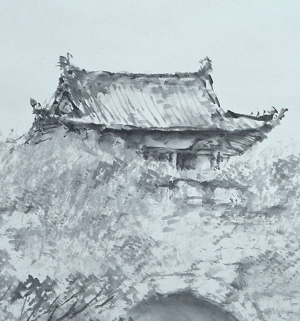 Antique Japanese Painted Scroll, “Kojo” ー平井 楳仙 "古城暮"