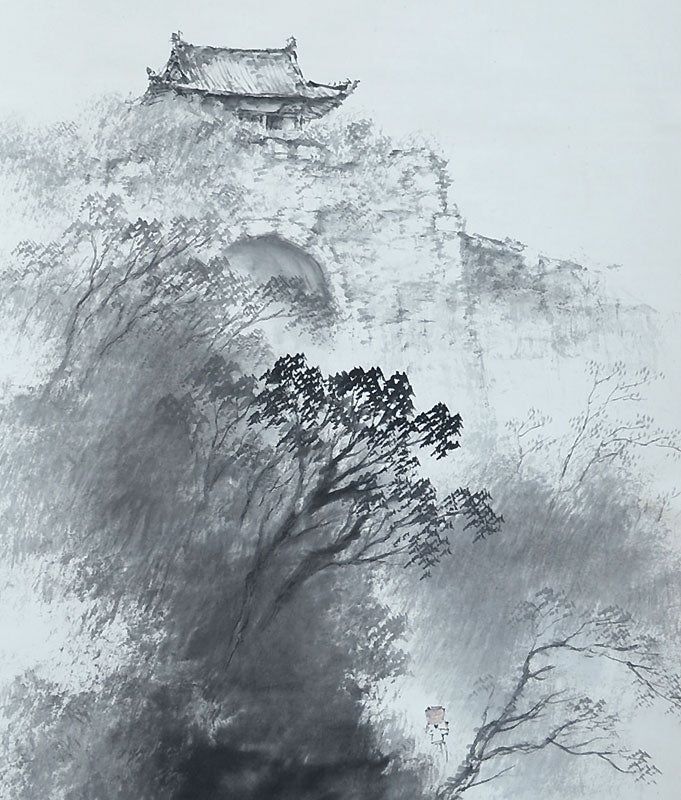 Antique Japanese Painted Scroll, “Kojo” ー平井 楳仙 "古城暮"
