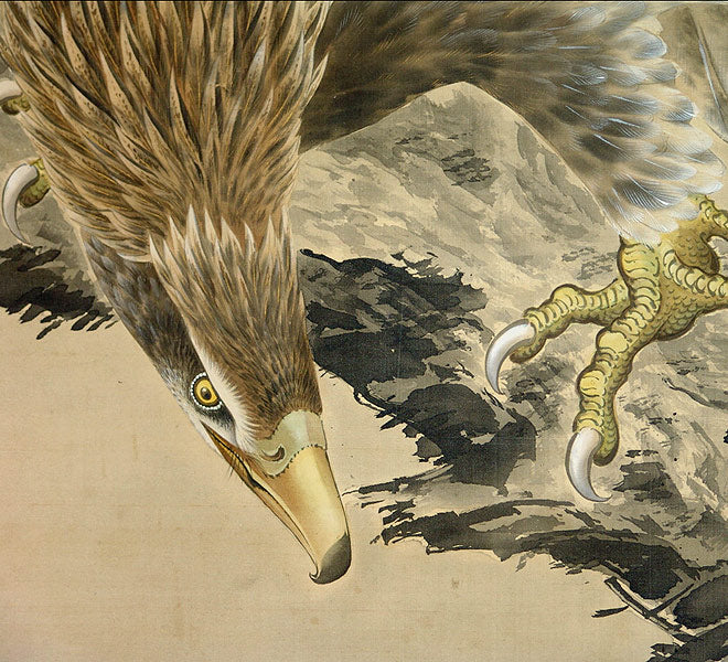Taisho p. Museum Quality Scroll, Hawk ー鈴木 啓処 "枯木就鳥"