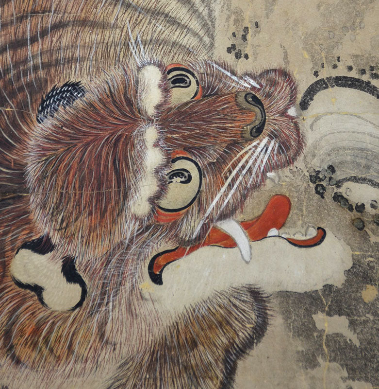 Antique Japanese Edo p. Nagasaki School Scroll, Tiger & Waves