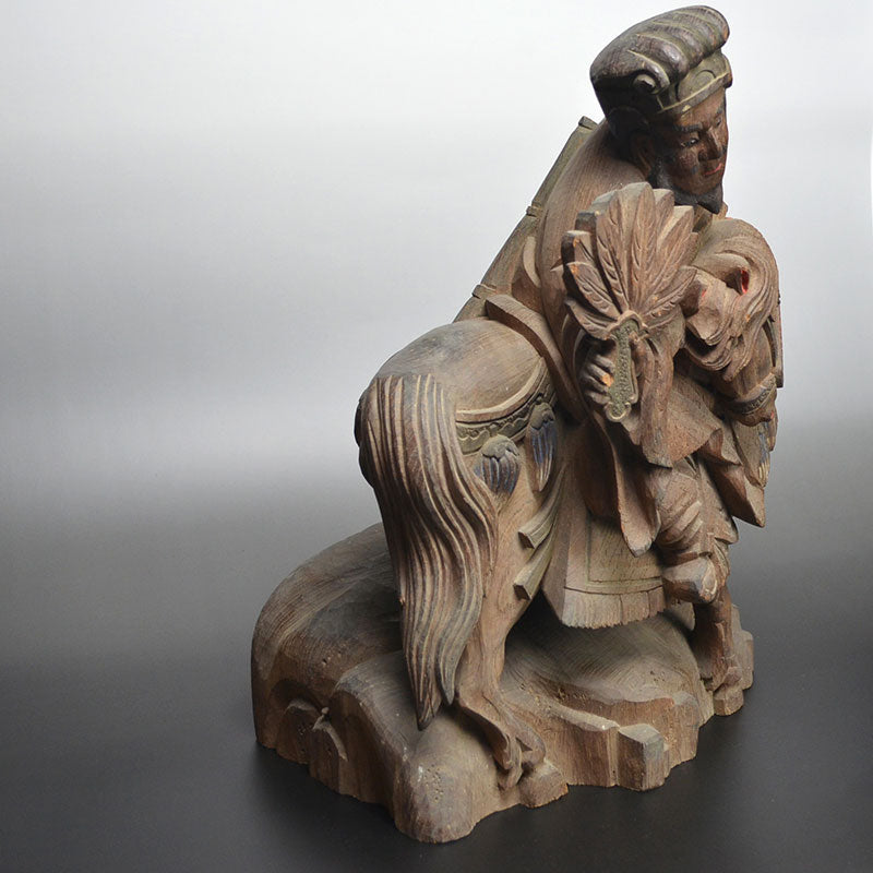 Chinese General with feather fan carved wood carving architectural