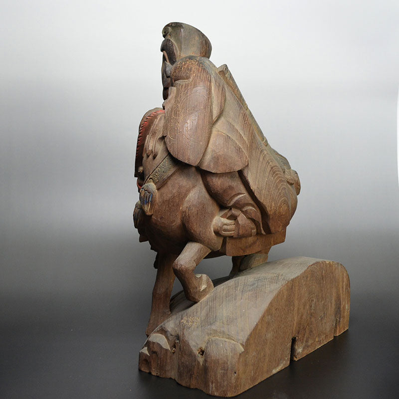 Chinese General with feather fan carved wood carving architectural