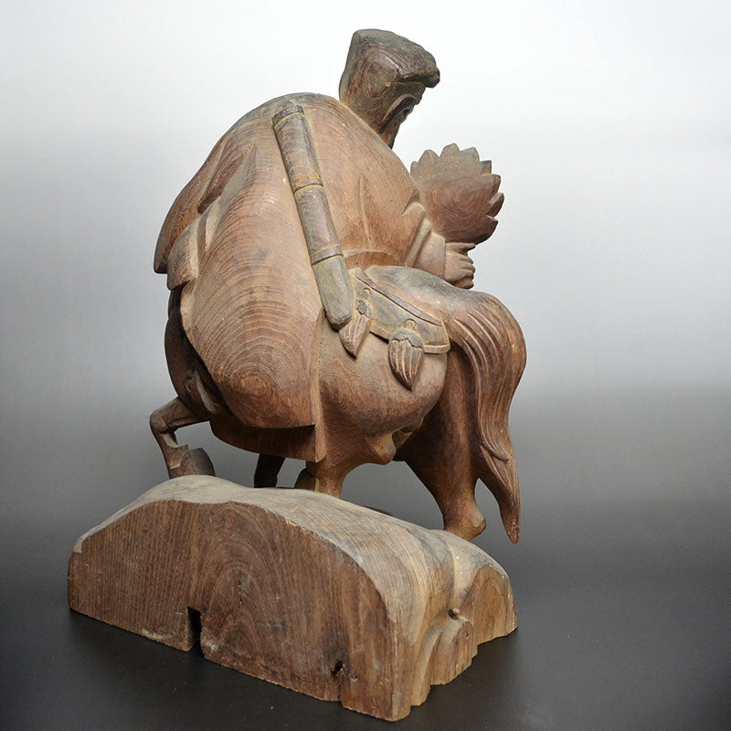 Chinese General with feather fan carved wood carving architectural