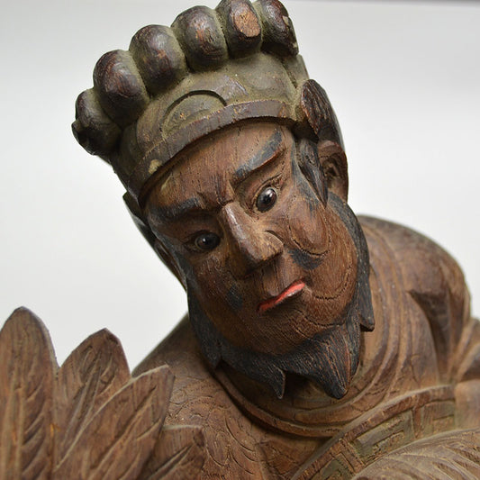 Chinese General with feather fan carved wood carving architectural