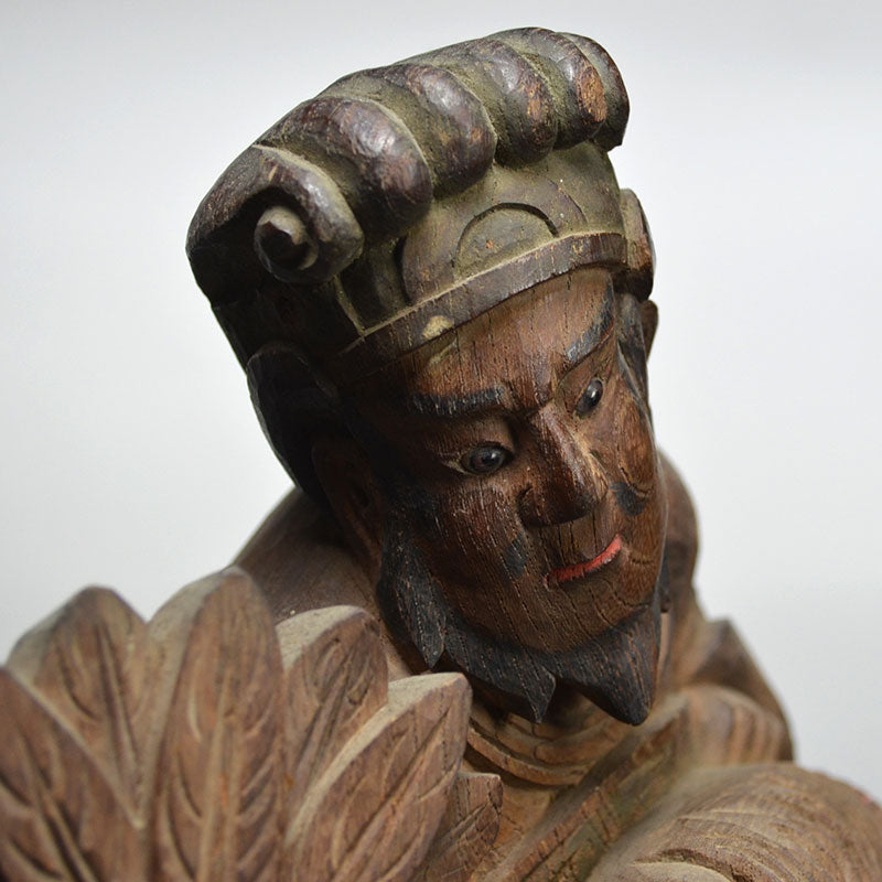 Chinese General with feather fan carved wood carving architectural