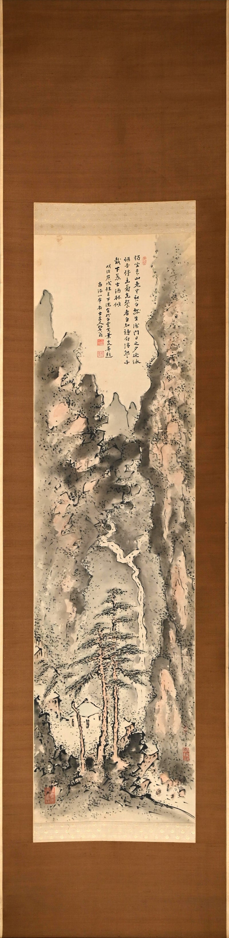 Museum Exhibited Scroll, Pine Trees Between Cliffs ー福田 古道人 “山水画讃”