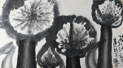 Large Allium Flower Sumi-e Ink Painting