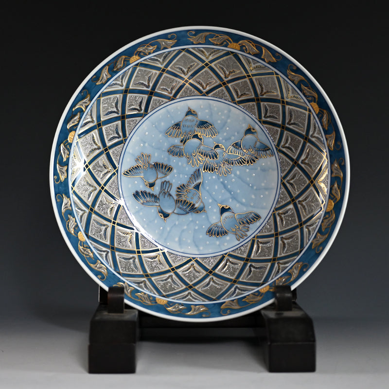 Exquisite Platinum Glaze Porcelain Plate  ―"純プラチナ彩　福良雀"