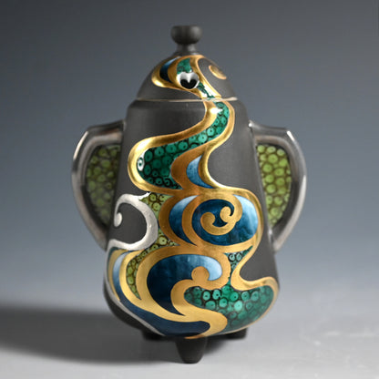 Unusual gold decorated Porcelain Koro ー"純プラチナ彩 流水"