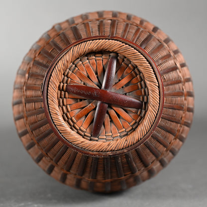 Antique Japanese Arrow Basket ー前田 竹房斎 "時代矢竹製 花籃"