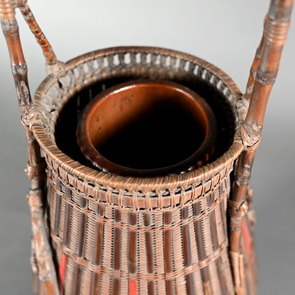 Antique Japanese Arrow Basket ー前田 竹房斎 "時代矢竹製 花籃"