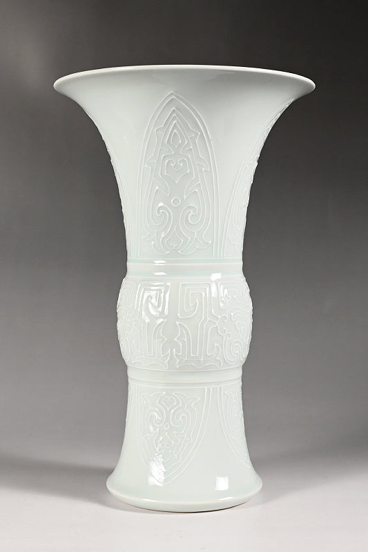 Pair White Gu-Vases