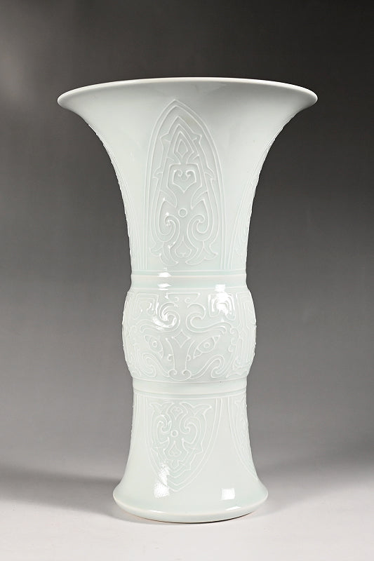 Pair White Gu-Vases