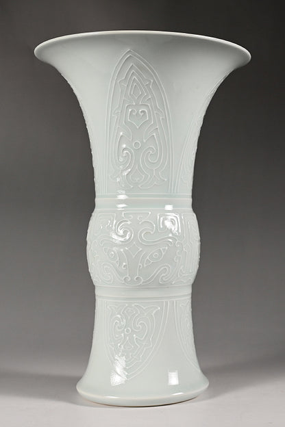 Pair White Gu-Vases