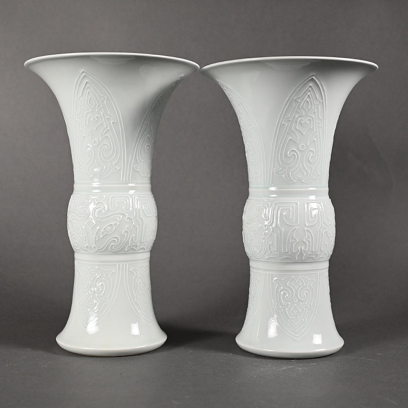 Pair White Gu-Vases