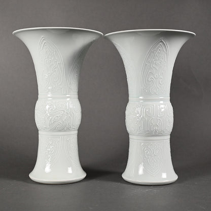 Pair White Gu-Vases