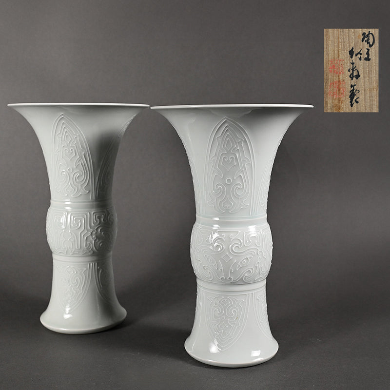 Pair White Gu-Vases