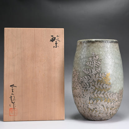 Gold & Siver Decorated Pottery Vase ー安田 全宏 “繫”