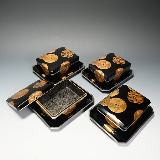 4 pc. Antique Japanese Lacquer Maki-e Box Set