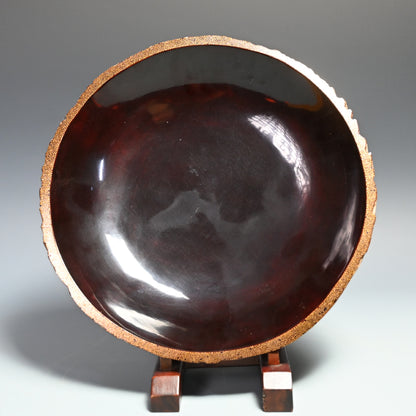 Ancient Lacquered Wooden Bowl w/ box by Tomioka Tessai ー富岡 鉄斎 "神代杉菓子器"