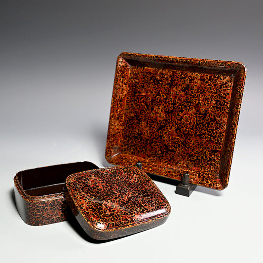 Antique Japanese Tsugaru Lacquer Box w/ Tray
