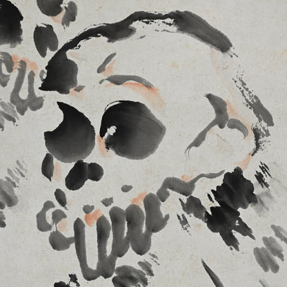 Meiji period Scroll, Skulls among the weeds ー獅子門 一味庵
