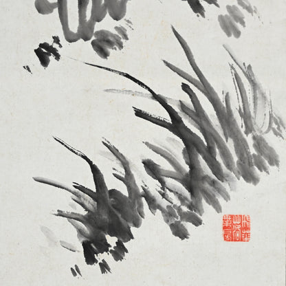 Meiji period Scroll, Skulls among the weeds ー獅子門 一味庵