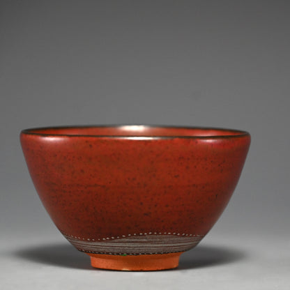 Red and silver line Chawan