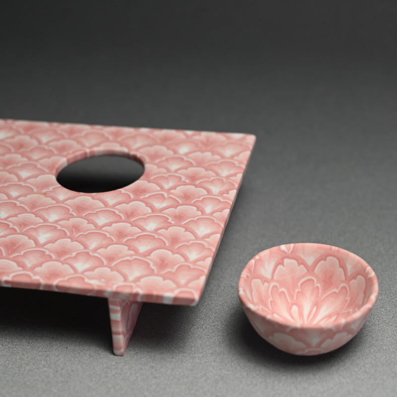 Sake Cup & Plate Set, Pink