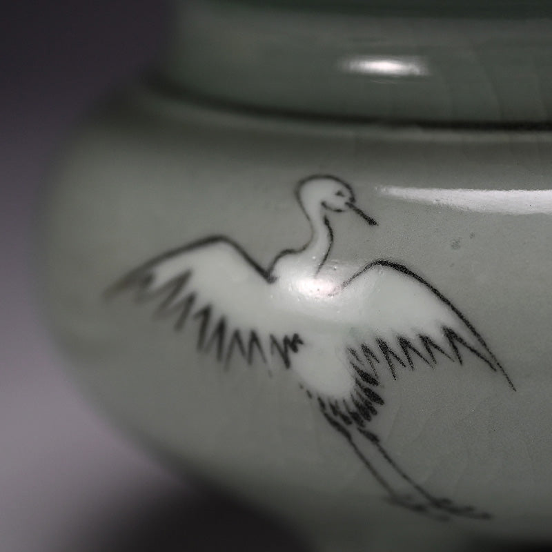 Kozan Unkaku Celaodn Koro Incense Burner ー宮川 (真葛) 香山 "雲鶴 青磁釉 香爐"