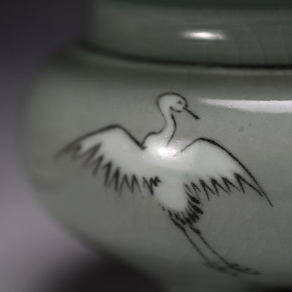 Kozan Unkaku Celaodn Koro Incense Burner ー宮川 (真葛) 香山 "雲鶴 青磁釉 香爐"