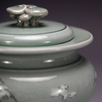 Kozan Unkaku Celaodn Koro Incense Burner ー宮川 (真葛) 香山 "雲鶴 青磁釉 香爐"