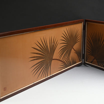 Mid-century Lacquer Furosaki Byobu ー番浦 省吾 “棕梠之圖風呂先屏風”