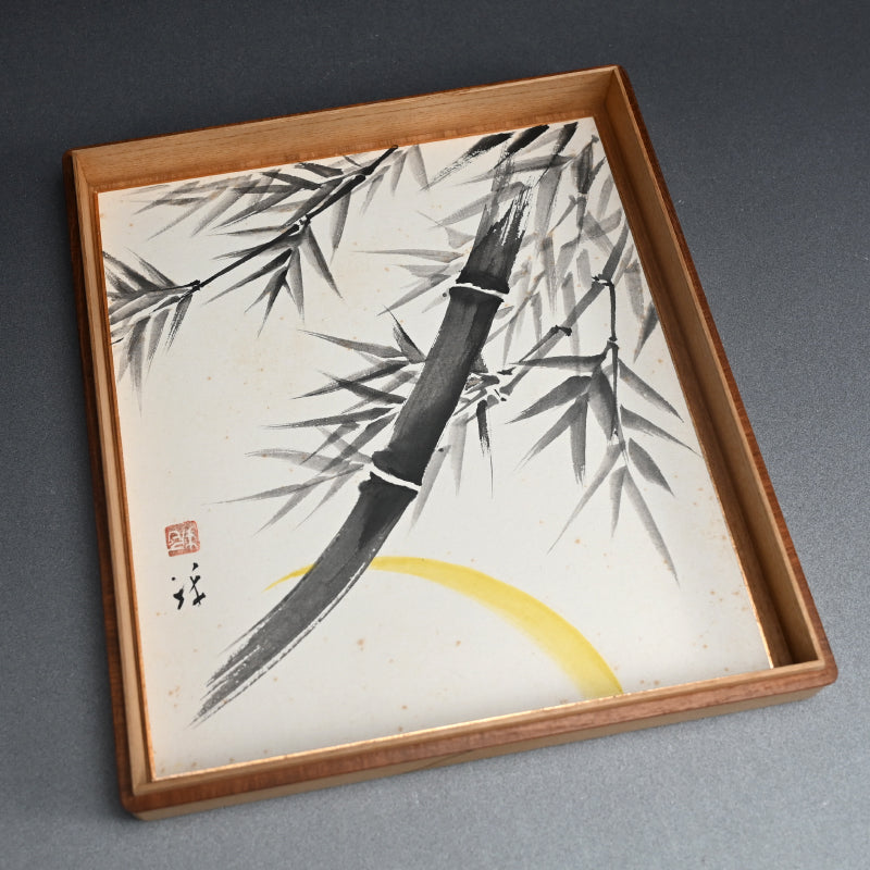 Japanese Lacquered Wooden Shikishi Paper Box with Rabbit