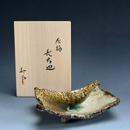 Slab Plate in Molten Ash by Iga Master ー新 学 "伊賀 長方皿"