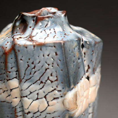 Blue Shino Vase with White Clouds ー"白群志野四方壺"