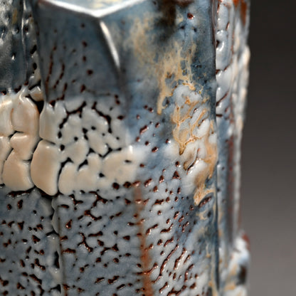 Blue Shino Vase with White Clouds ー"白群志野四方壺"